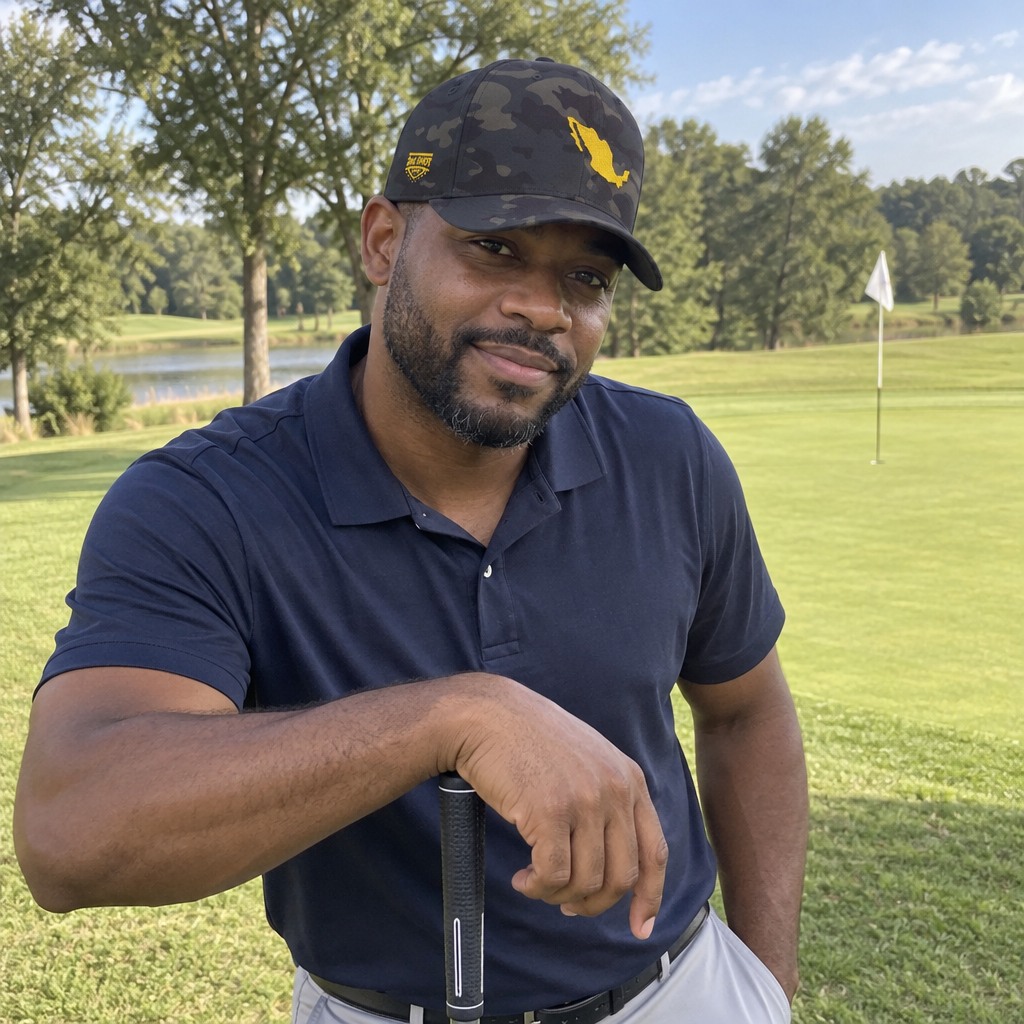 A golfer wearing Mexico - Country - [FlexFit] on the course