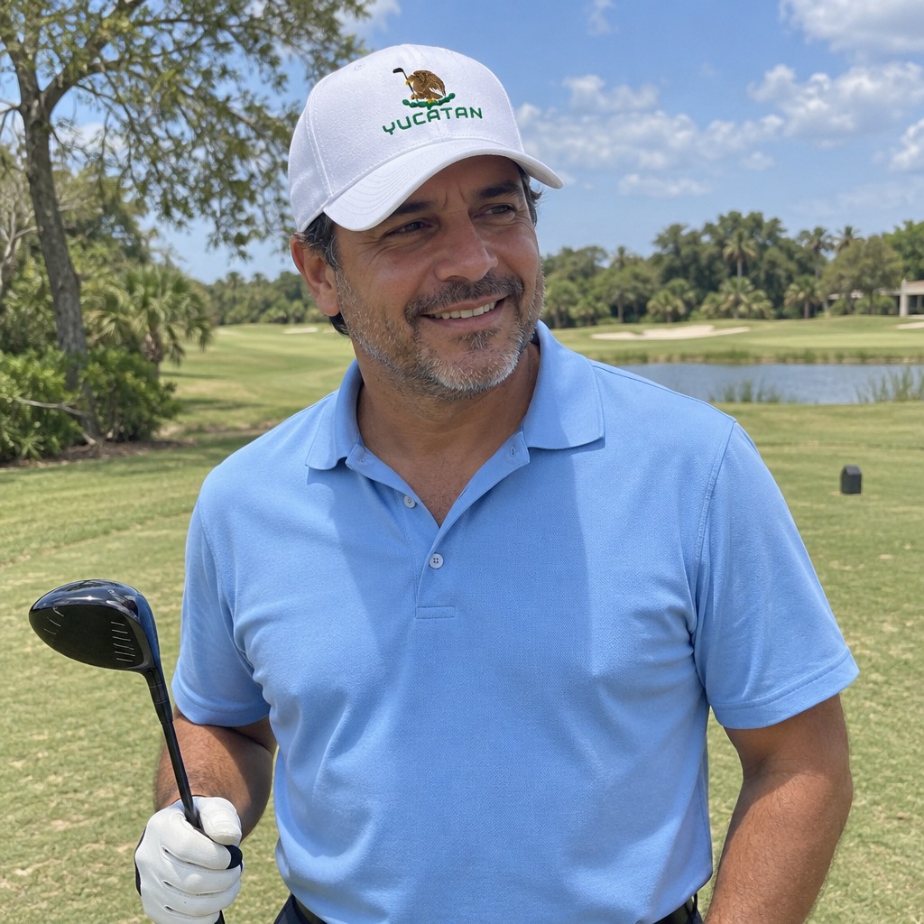 A golfer wearing Yucatan on the course