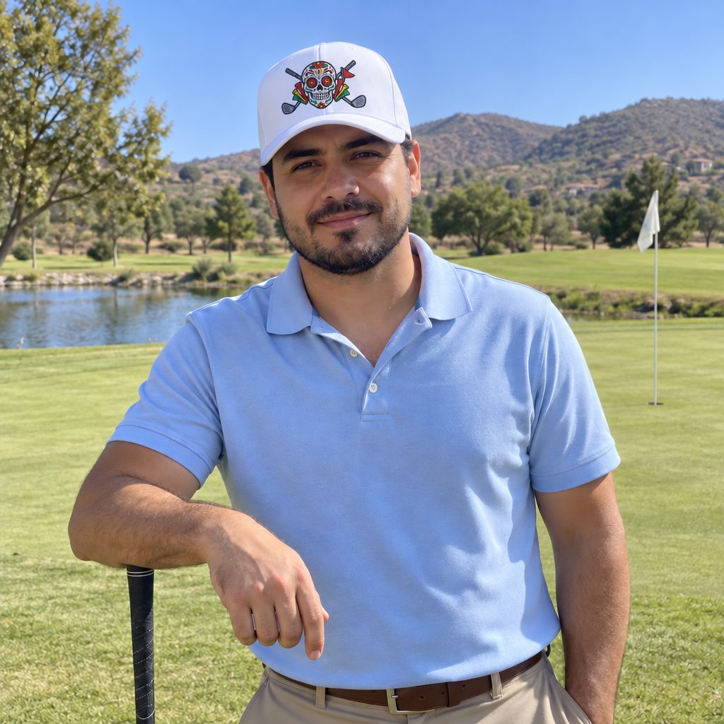 A golfer wearing Dia de los Golferos | Velcro on the course