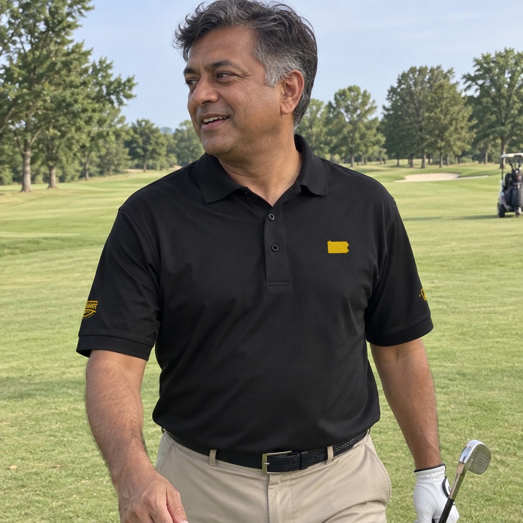 A golfer wearing Pennsylvania - MVP Polo on the course