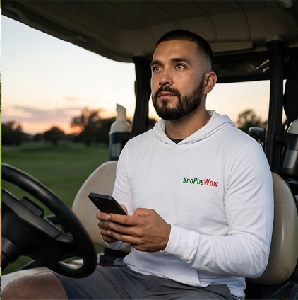 No Pos Wow | Hooded Long Sleeve Tee Sweater in a golf lifestyle photo 3