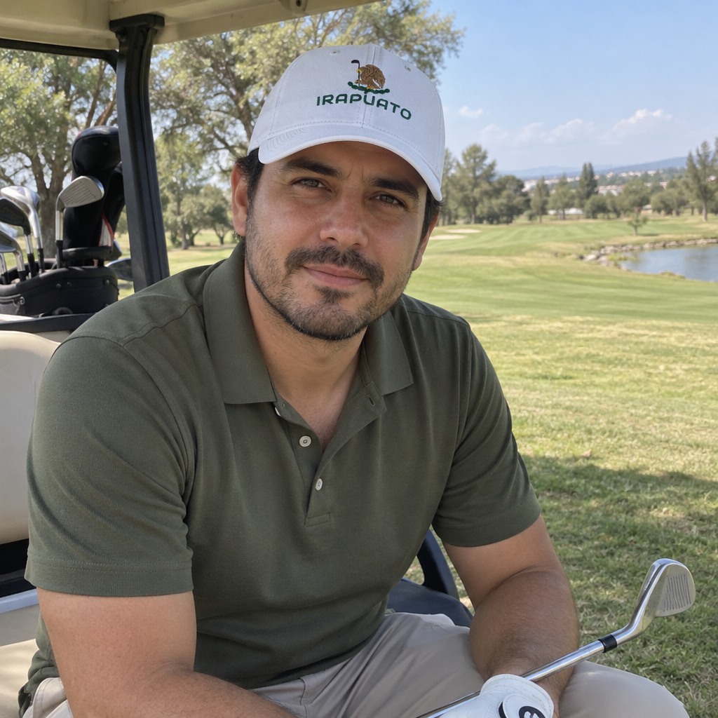 A golfer wearing Irapuato on the course
