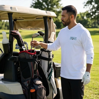 Orale | Hooded long-sleeve tee in a golf lifestyle photo 5