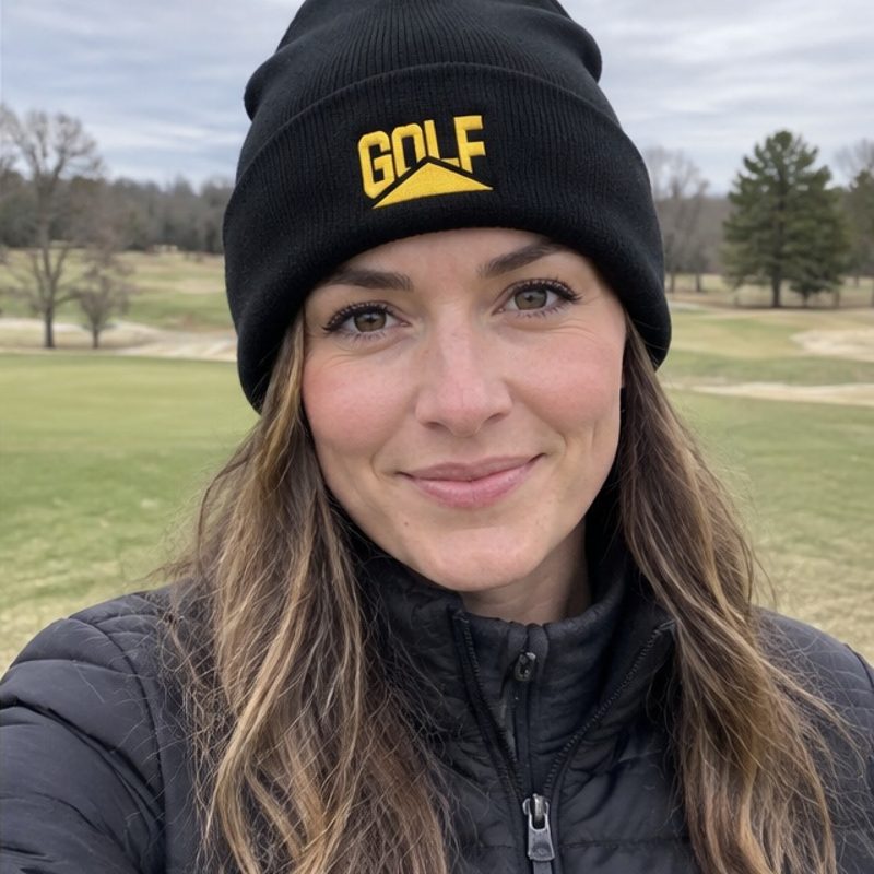 A golfer wearing Golf Pyramid - Fun Beanie on the course