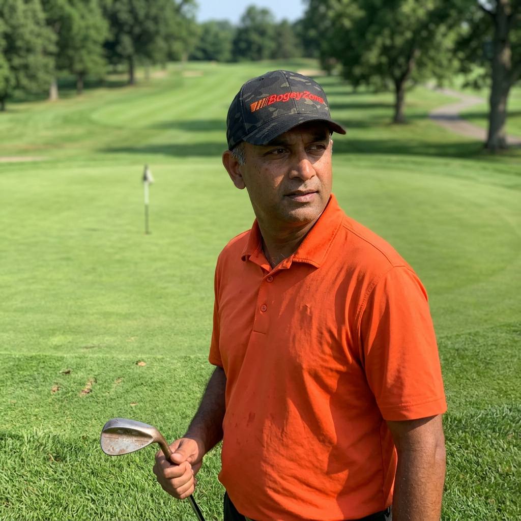A golfer wearing Bogey Zone on the course