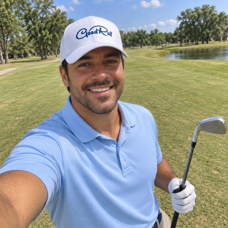 A golfer wearing Good Roll - Blue on the course