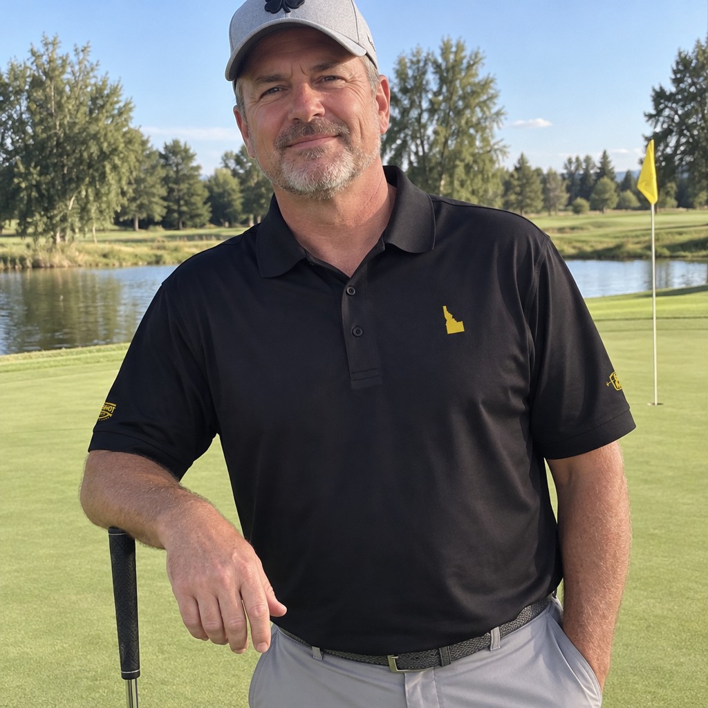 A golfer wearing Idaho - MVP Polo on the course
