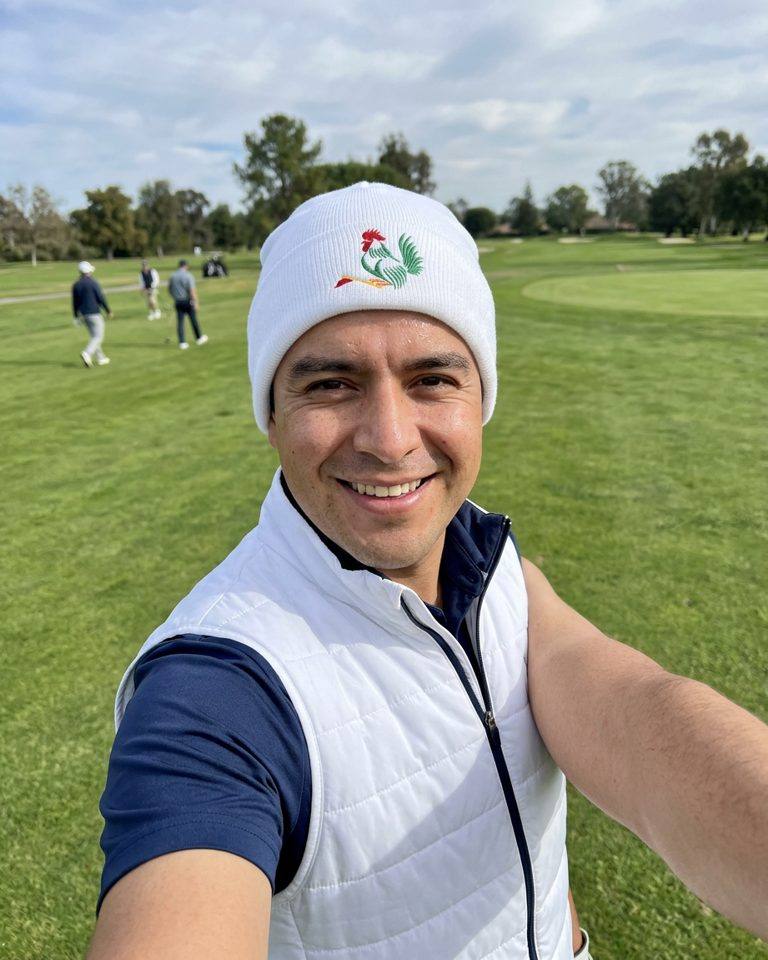 Rooster Flag - Fun Beanie in a golf lifestyle photo 3
