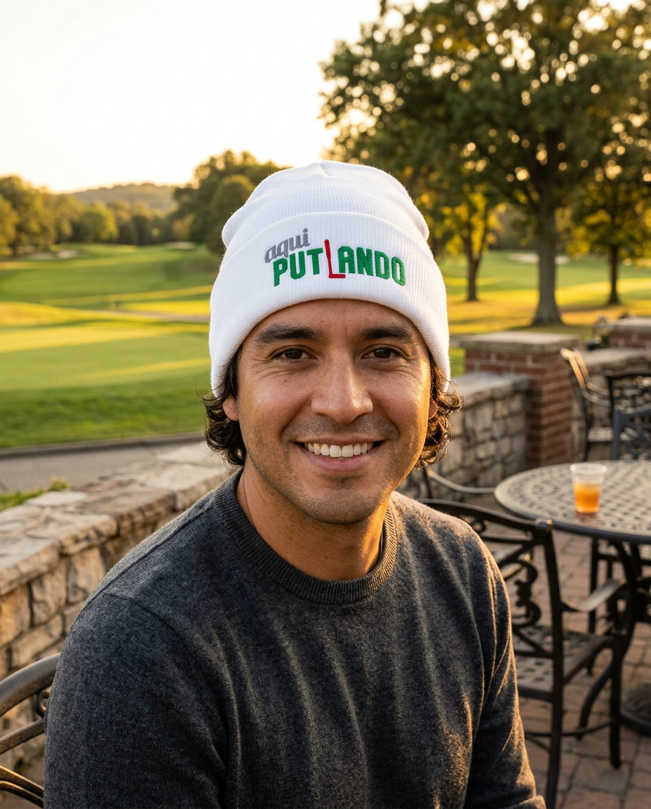 A golfer wearing Aqui Putiando - Beanie on the course