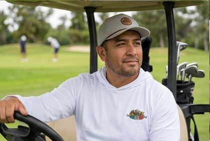 Mexican Eagle DJ Golfer | Hooded Long Sleeve Tee Sweater in a golf lifestyle photo 3