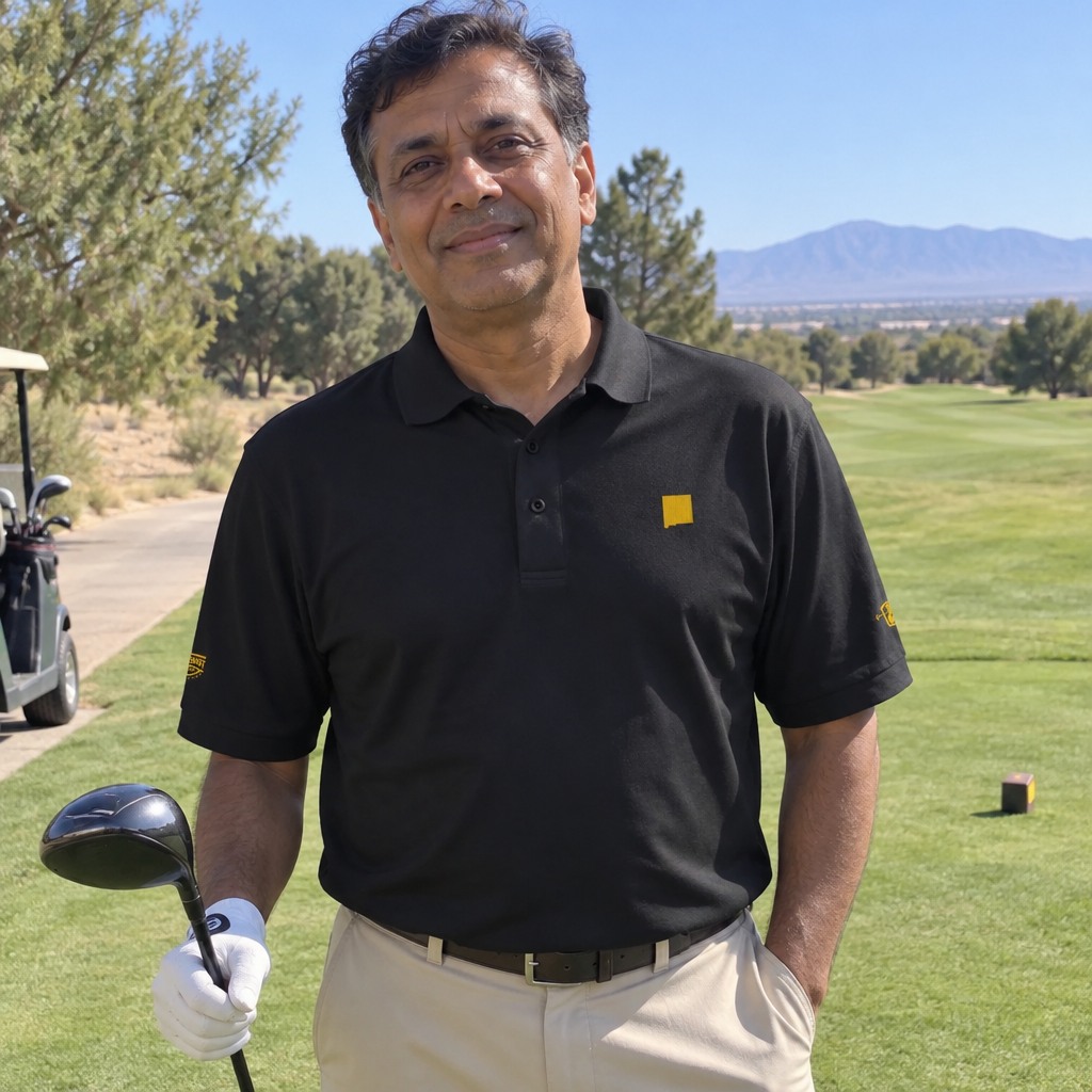 A golfer wearing New Mexico - MVP Polo on the course