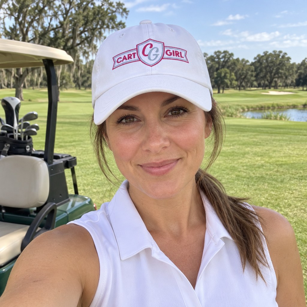 A golfer wearing Cart Girl Badge Logo - Hat on the course