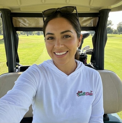 Golf & Chisme | Hooded Long Sleeve Tee Sweater in a golf lifestyle photo 2