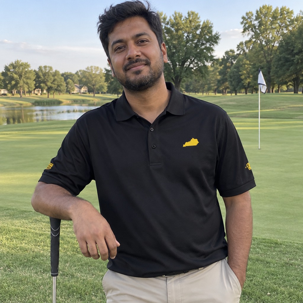 A golfer wearing Kentucky - MVP Polo on the course
