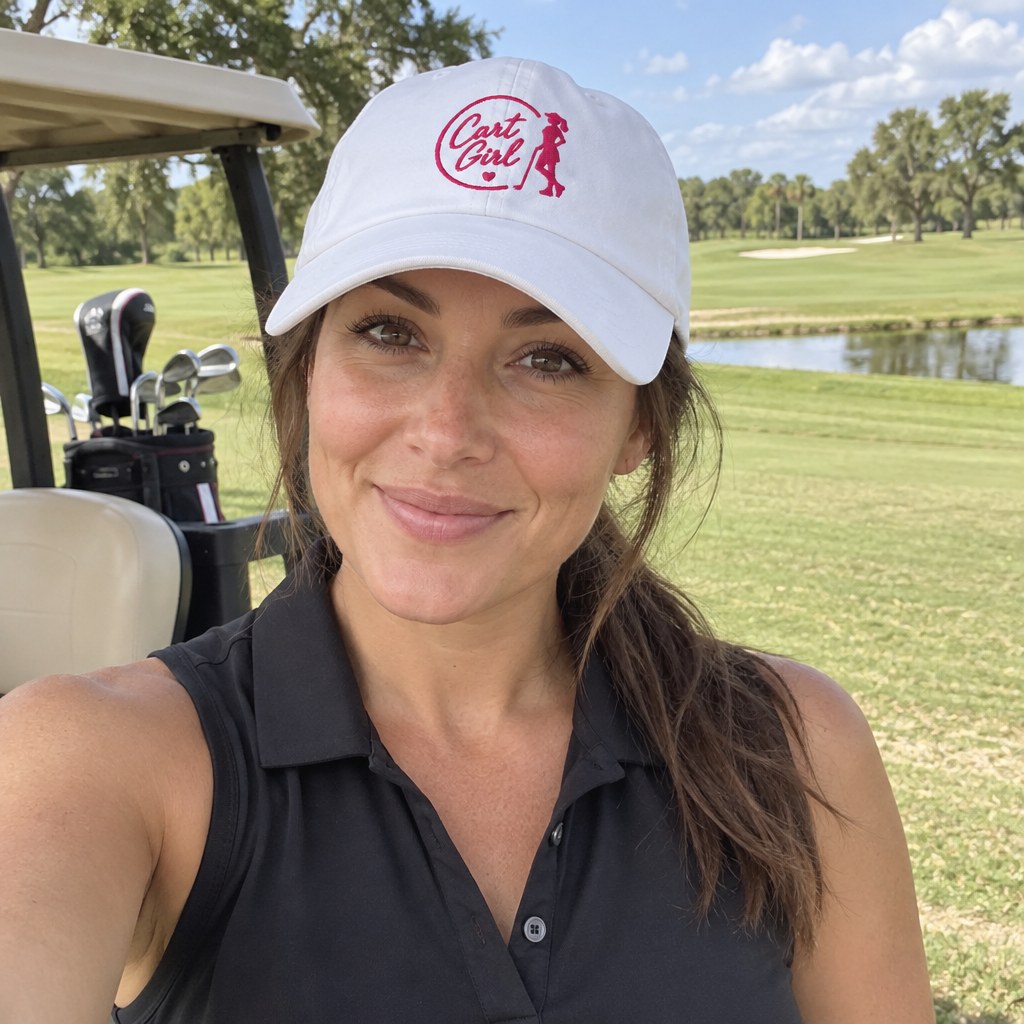 A golfer wearing Cart Girl Half Circle Logo - Hat on the course