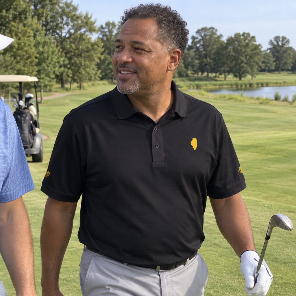 A golfer wearing Illinois - MVP Polo on the course