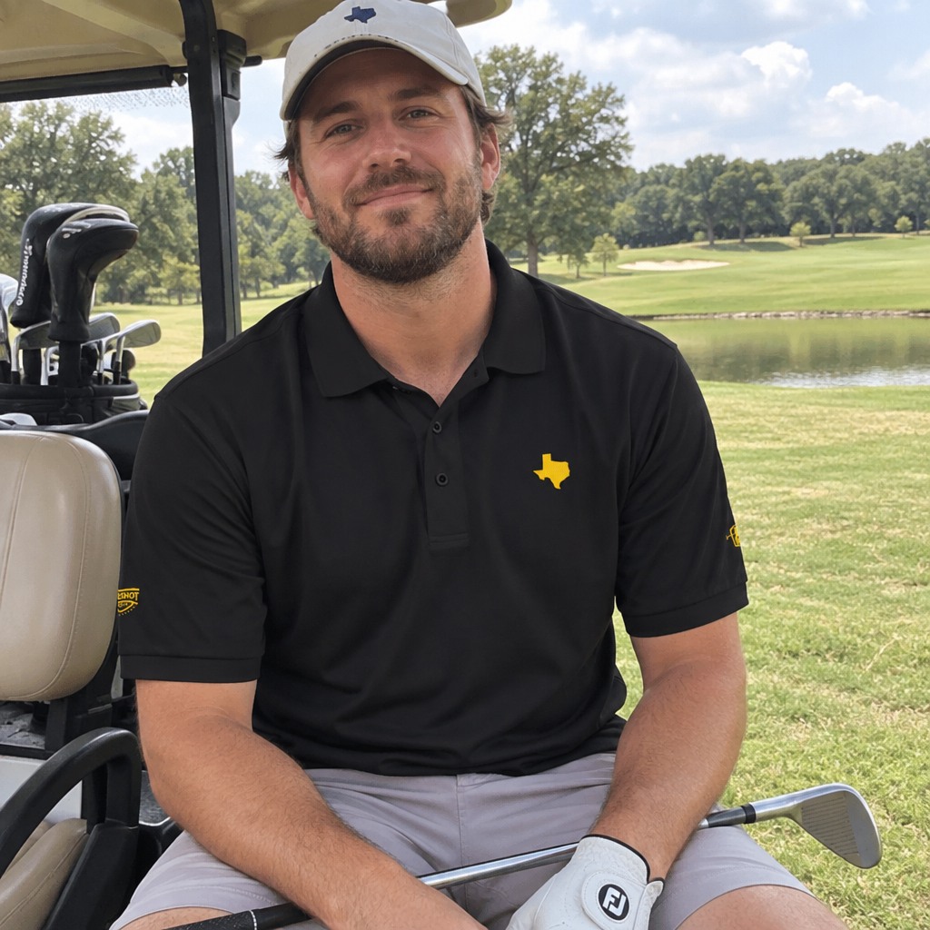 A golfer wearing Texas - MVP Polo on the course