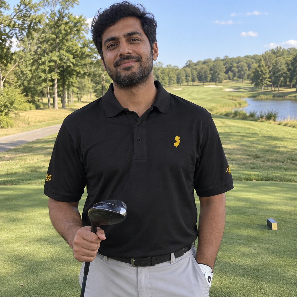 A golfer wearing New Jersey - MVP Polo on the course
