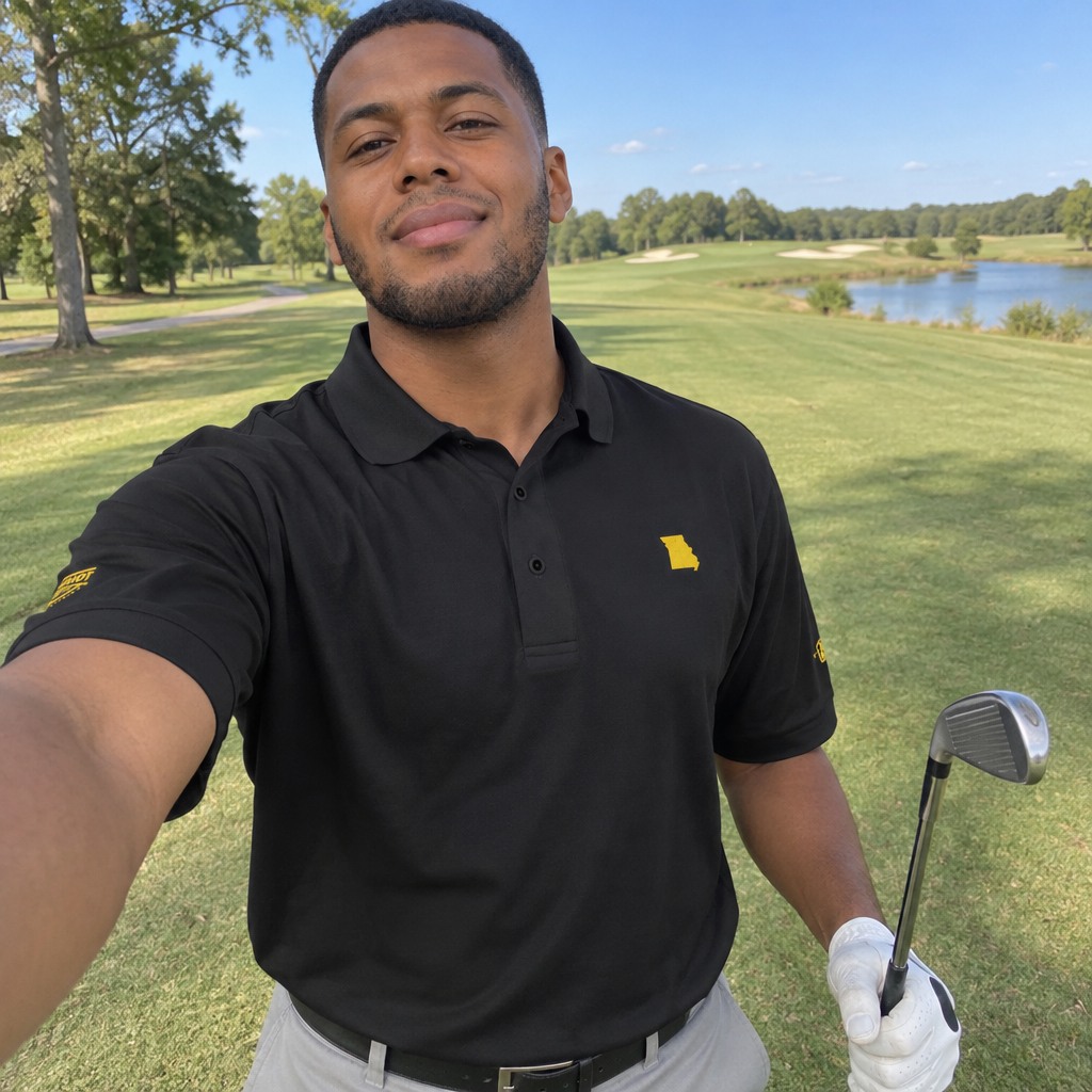 A golfer wearing Missouri - MVP Polo on the course