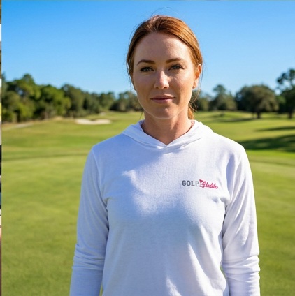 A golfer wearing Golf Baddie | Hooded Long Sleeve Tee Sweater on the course