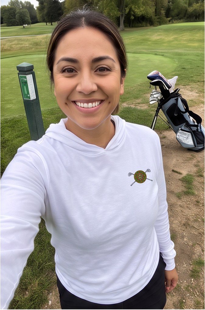 Azteca Golf | Hooded Long Sleeve Tee Sweater in a golf lifestyle photo 2