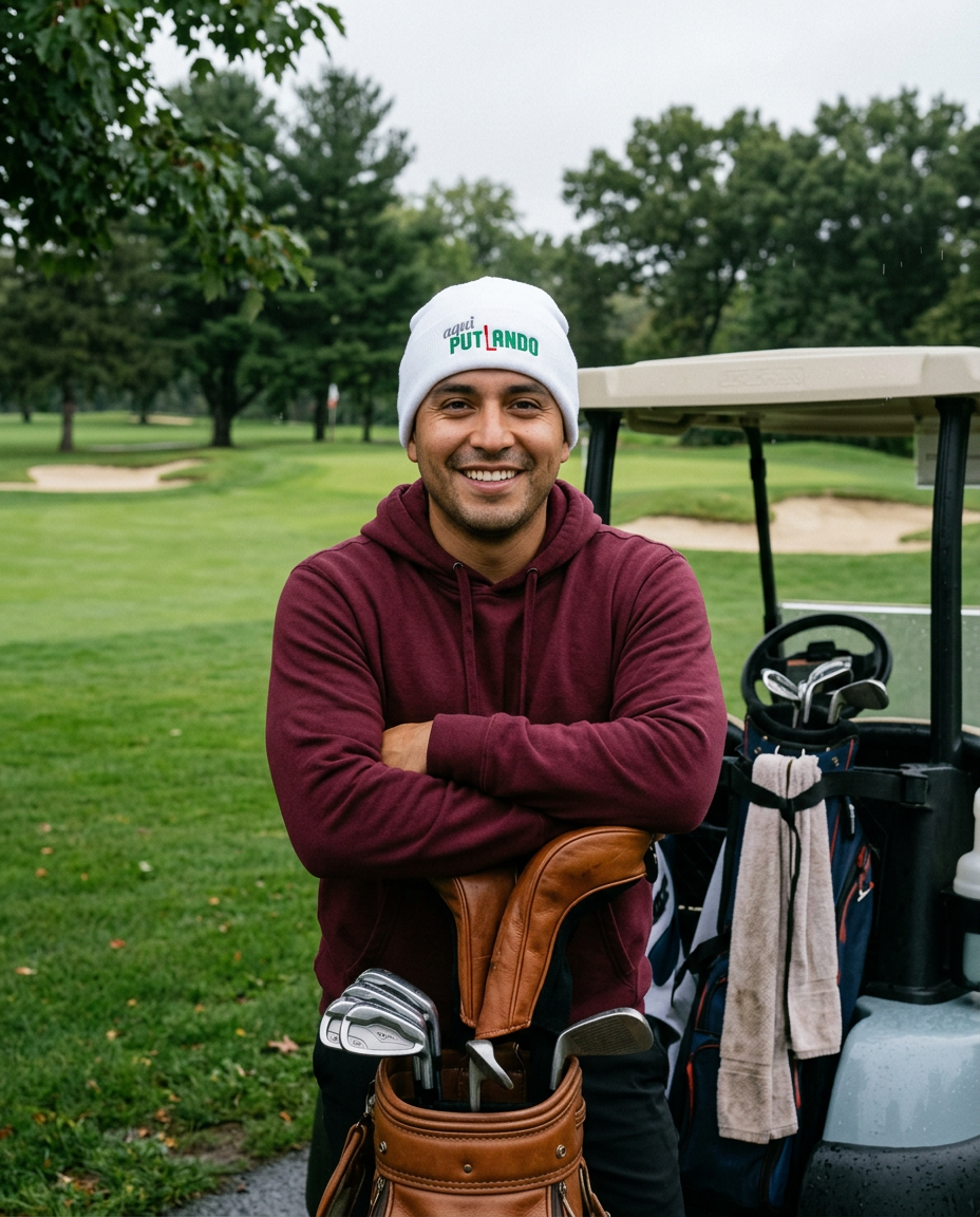 Aqui Putiando - Beanie in a golf lifestyle photo 5