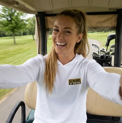 Beware of Swing Sign | Hooded Long Sleeve Tee Sweater in a golf lifestyle photo 2