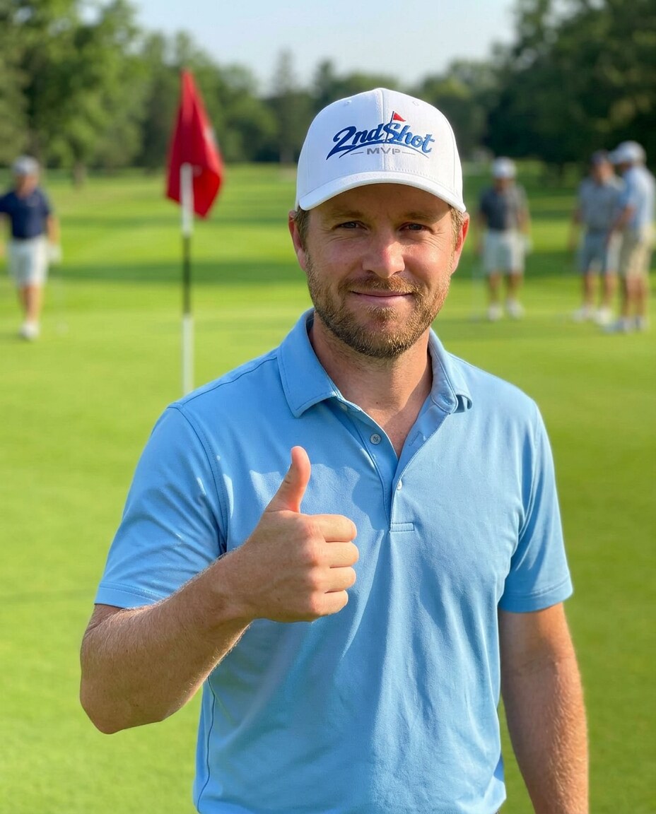 2ndShotMVP Signature Blue - Hat in a golf lifestyle photo 5