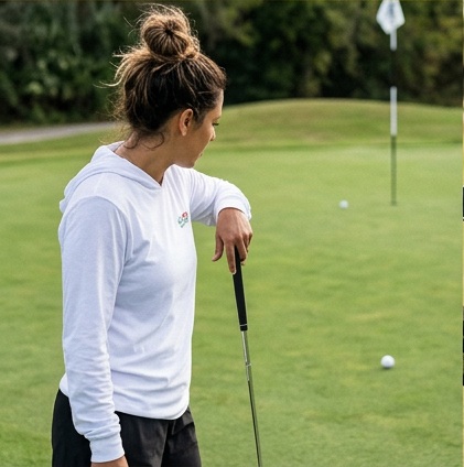 Golfero de Primera - Hooded Long Sleeve Tee Sweater in a golf lifestyle photo 4