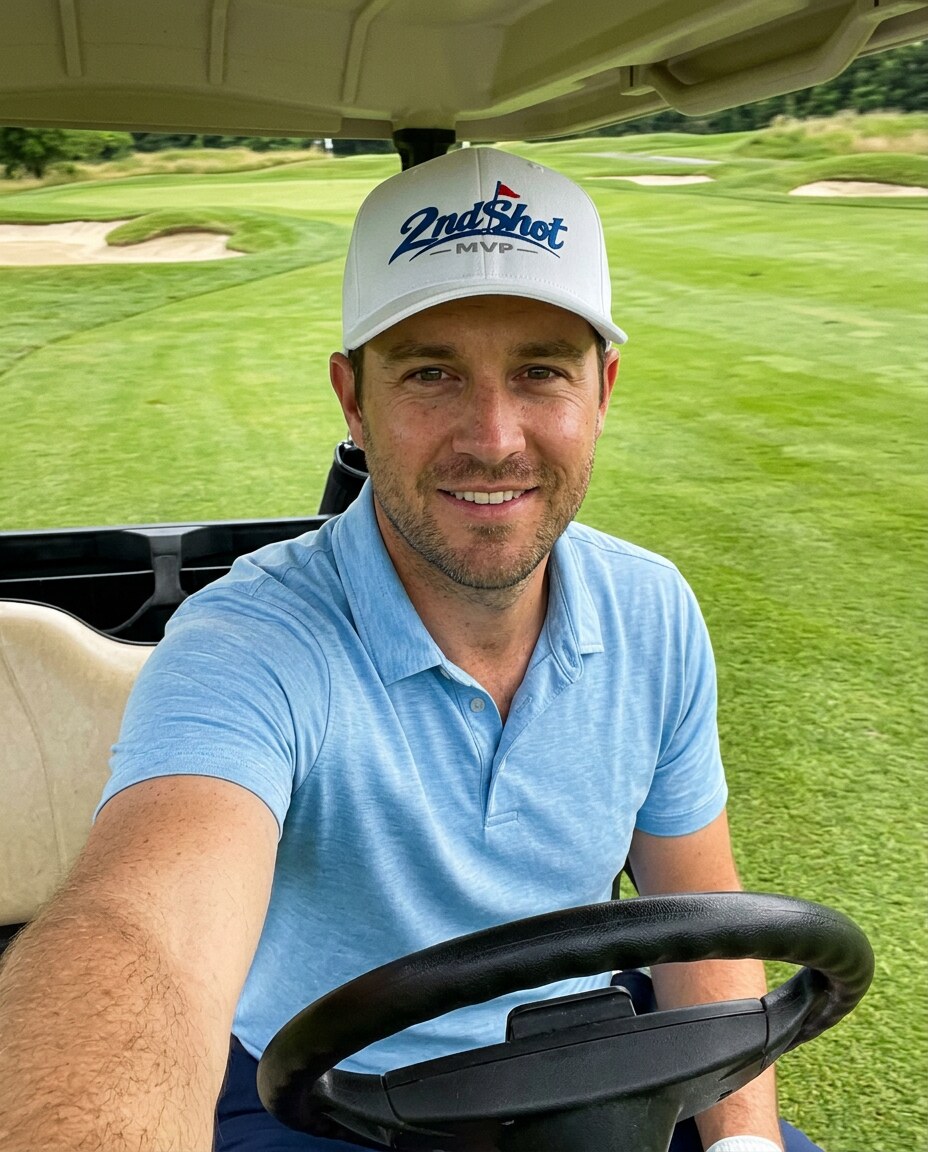 2ndShotMVP Signature Blue - Hat in a golf lifestyle photo 2