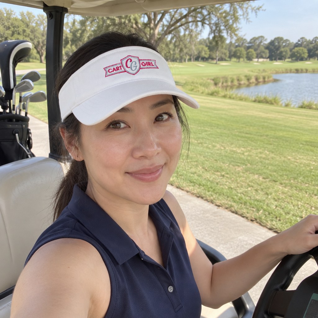 A golfer wearing Cart Girl Badge - Visor on the course