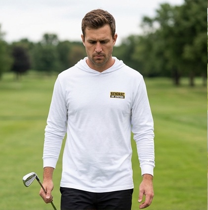 Beware of Swing Sign | Hooded Long Sleeve Tee Sweater in a golf lifestyle photo 1