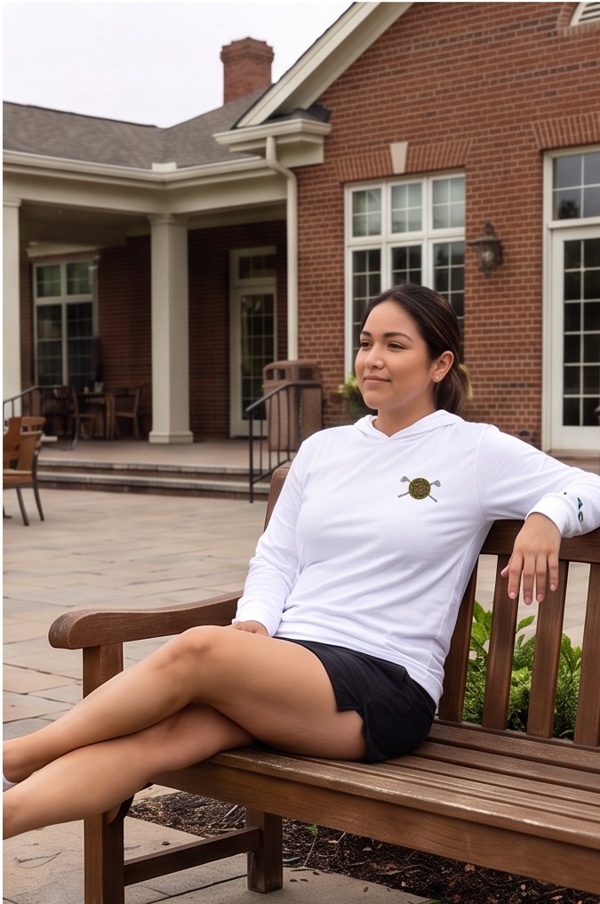 A golfer wearing Azteca Golf | Hooded Long Sleeve Tee Sweater on the course