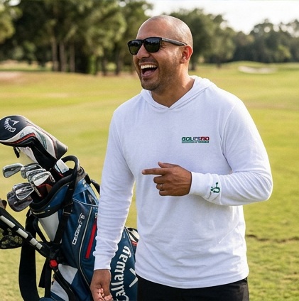 Golfero de Primera - Hooded Long Sleeve Tee Sweater in a golf lifestyle photo 5