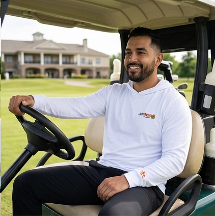 Jeff Pesos | Hooded Long Sleeve Tee Sweater in a golf lifestyle photo 3