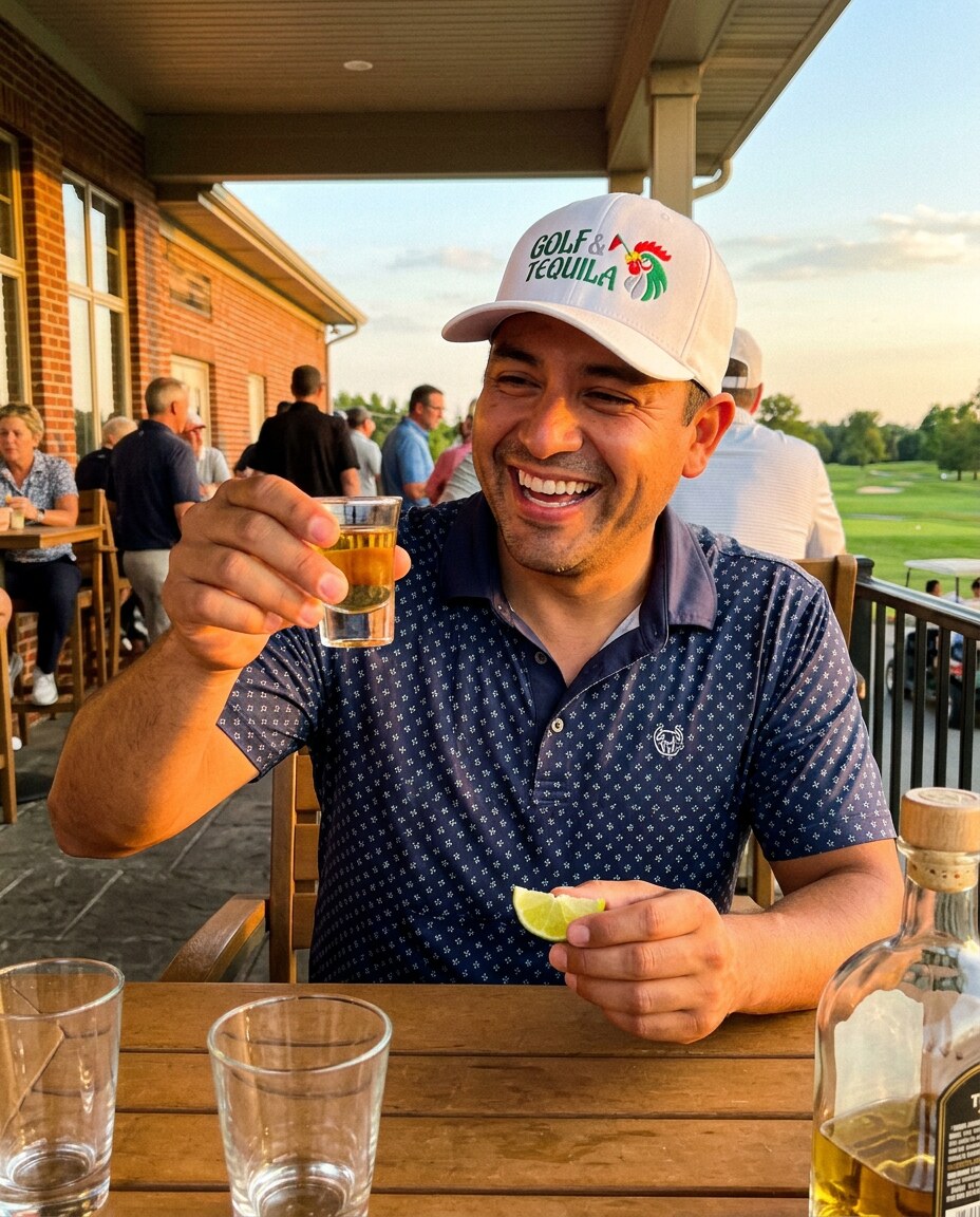 A golfer wearing Golf & Tequila - Hat on the course