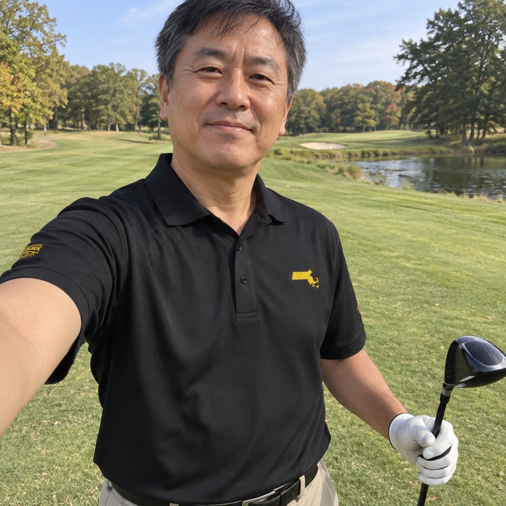 A golfer wearing Massachusetts - MVP Polo on the course