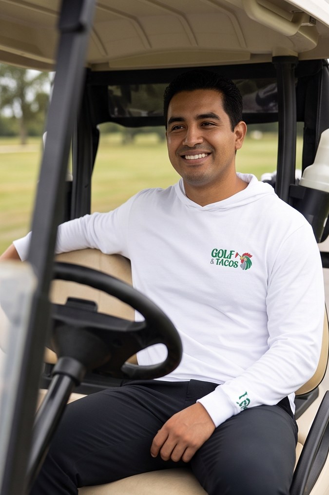 Golf & Tacos | Hooded Long Sleeve Tee Sweater in a golf lifestyle photo 3
