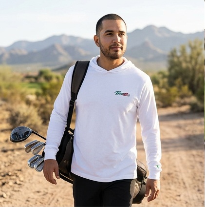 Tirazo | Hooded Long Sleeve Tee Sweater in a golf lifestyle photo 1