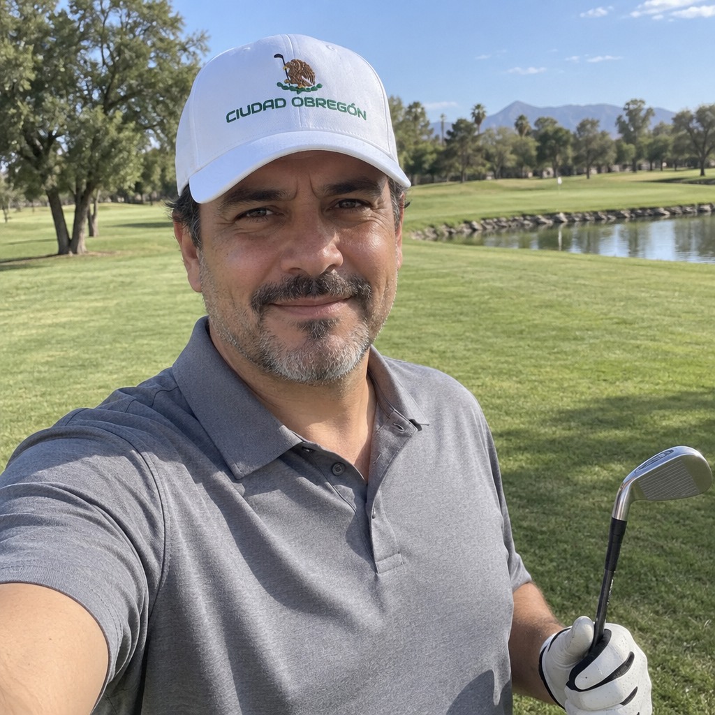 A golfer wearing Ciudad Obregón on the course