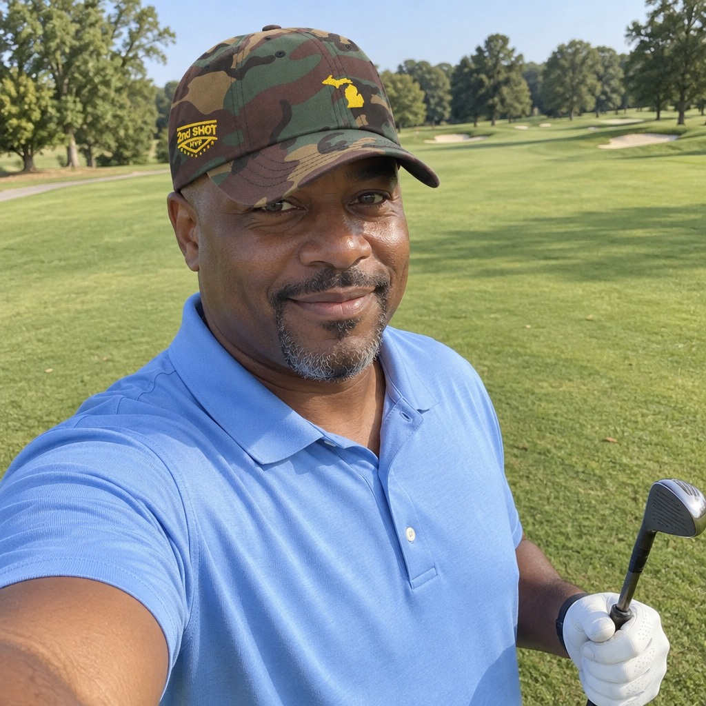 A golfer wearing Michigan - MVP [open back] on the course