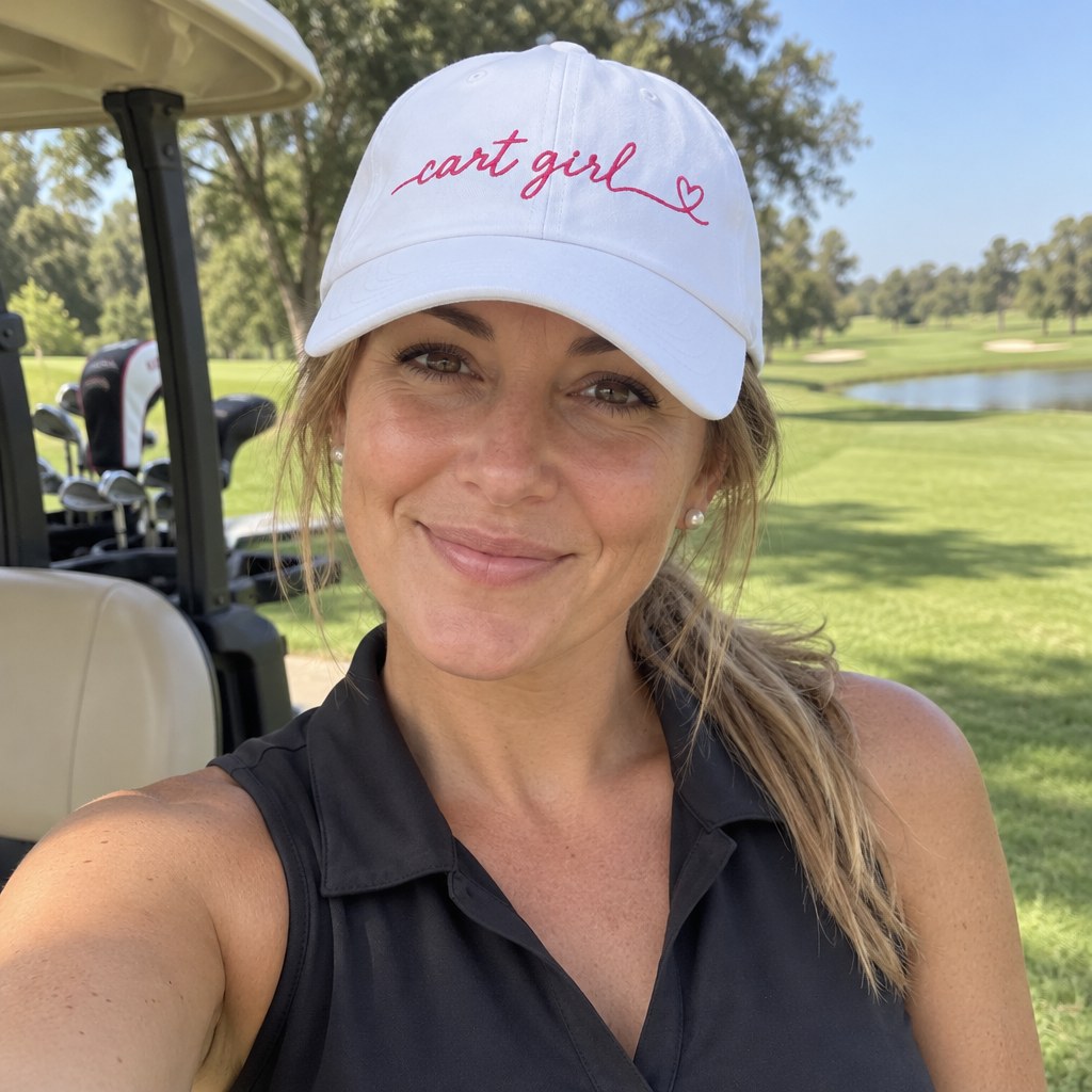 A golfer wearing Cart Girl Cursive Logo - Hat on the course
