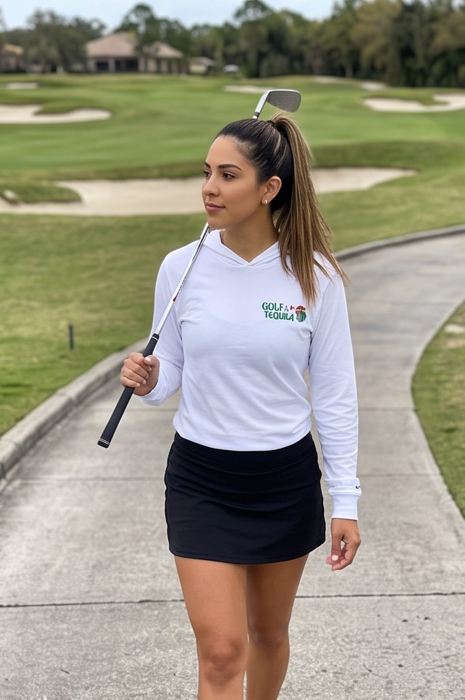 Golf & Tequila | Hooded Long Sleeve Tee Sweater in a golf lifestyle photo 4