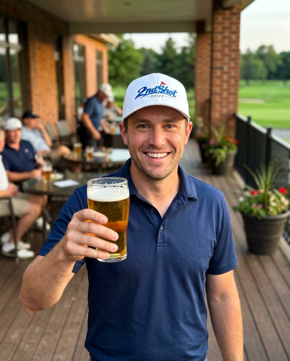 A golfer wearing 2ndShotMVP Signature Blue - Hat on the course