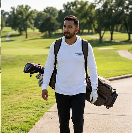 Orale | Hooded long-sleeve tee in a golf lifestyle photo 3