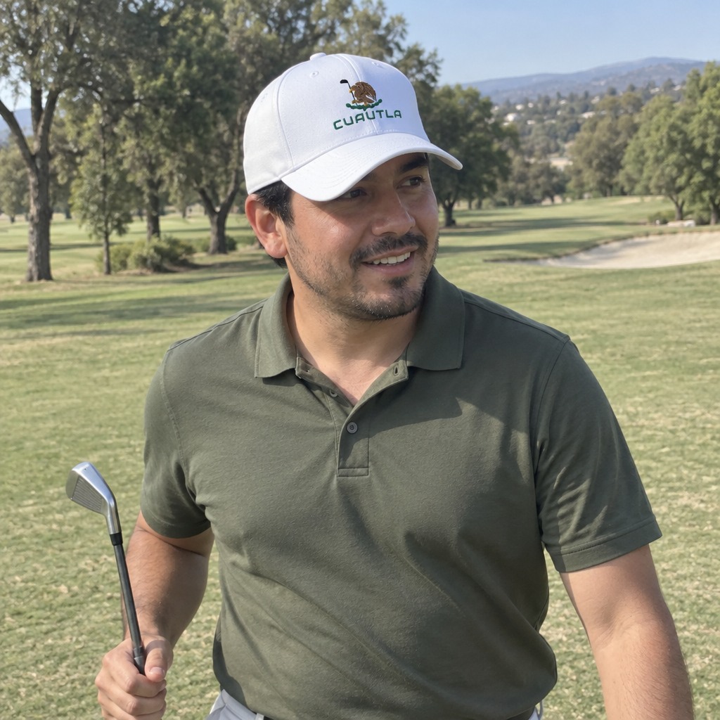 A golfer wearing Cuautla on the course