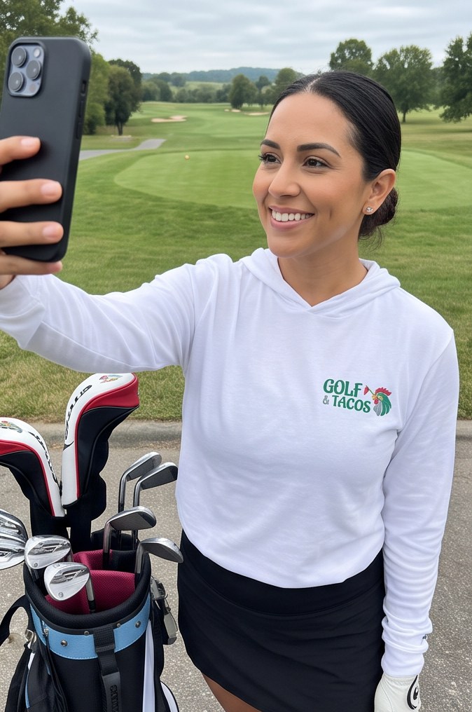 Golf & Tacos | Hooded Long Sleeve Tee Sweater in a golf lifestyle photo 2