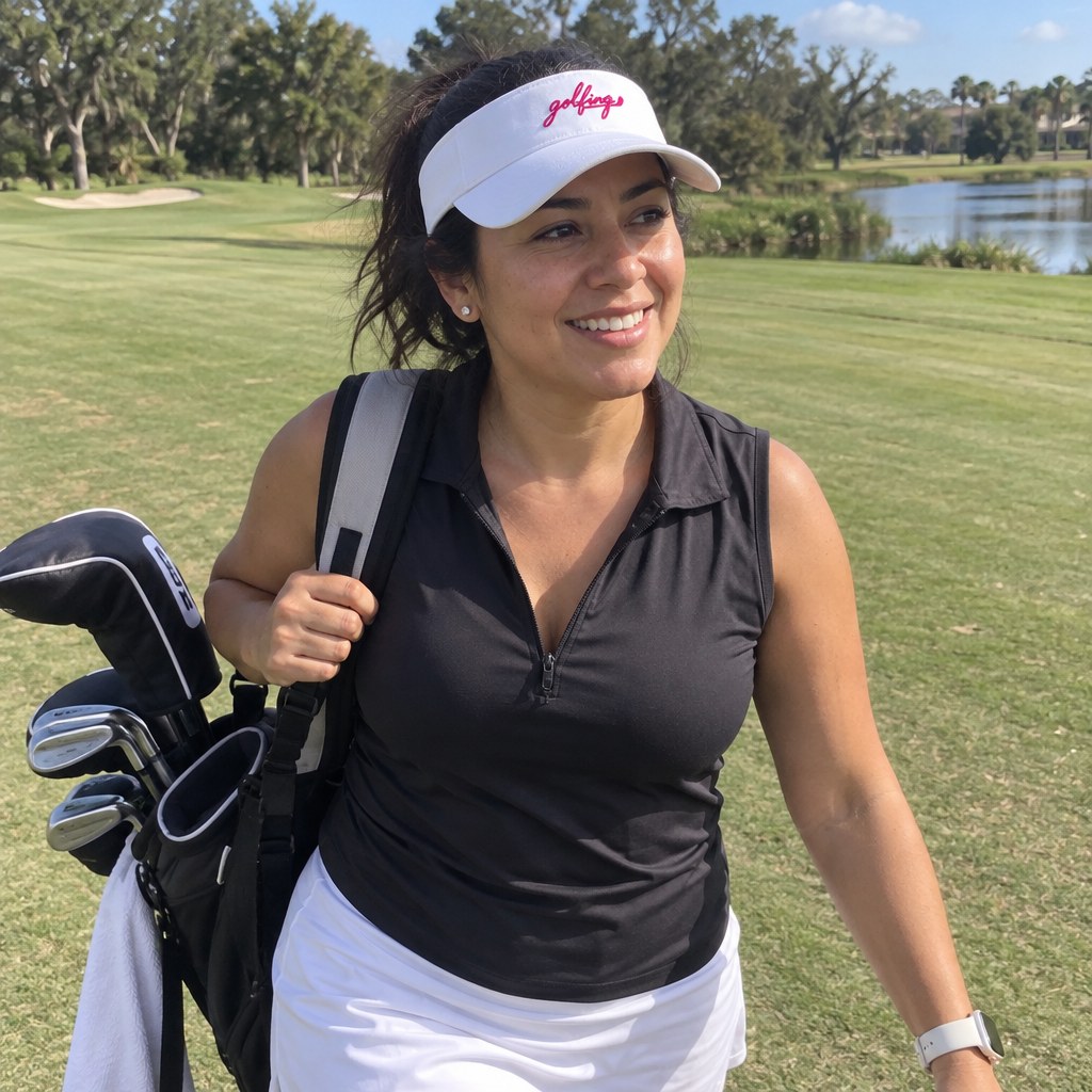A golfer wearing Golfing Logo - Visor on the course