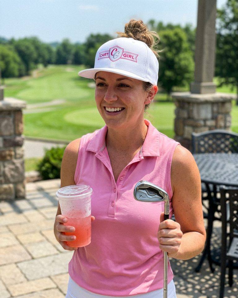 Cart Girl Badge Logo - Flat Bill Cap in a golf lifestyle photo 1