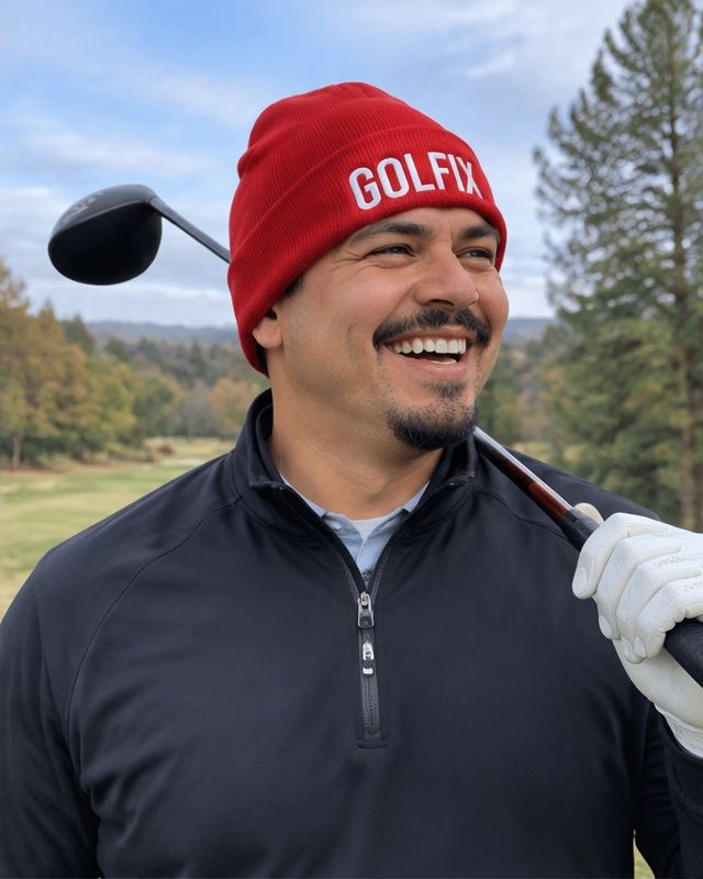 Golfix - Fun Beanie - Red in a golf lifestyle photo 3